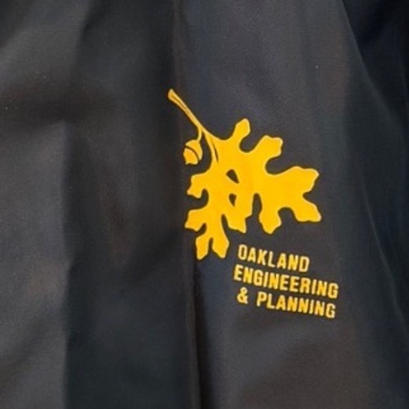Vtg West Wind Oakland Engineering Planning Bomber Jacket Black Yellow USA L - Picture 4 of 5